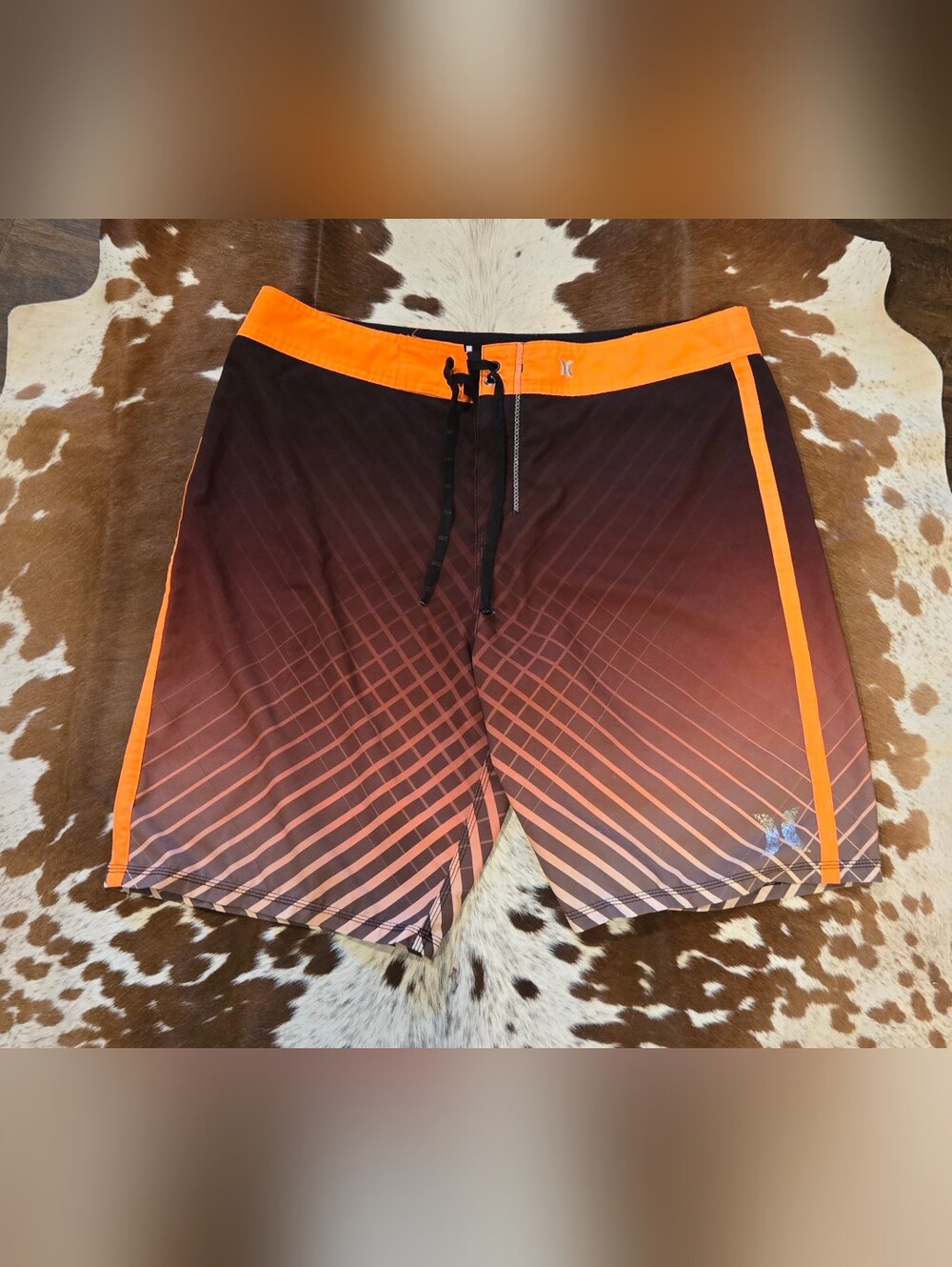 Hurley Orange and Black Gradient Diagonal Stripe Board Shorts